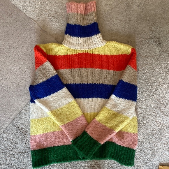 Anthropologie Gloria rainbow striped chunky knit turtleneck sweater. - Picture 2 of 10